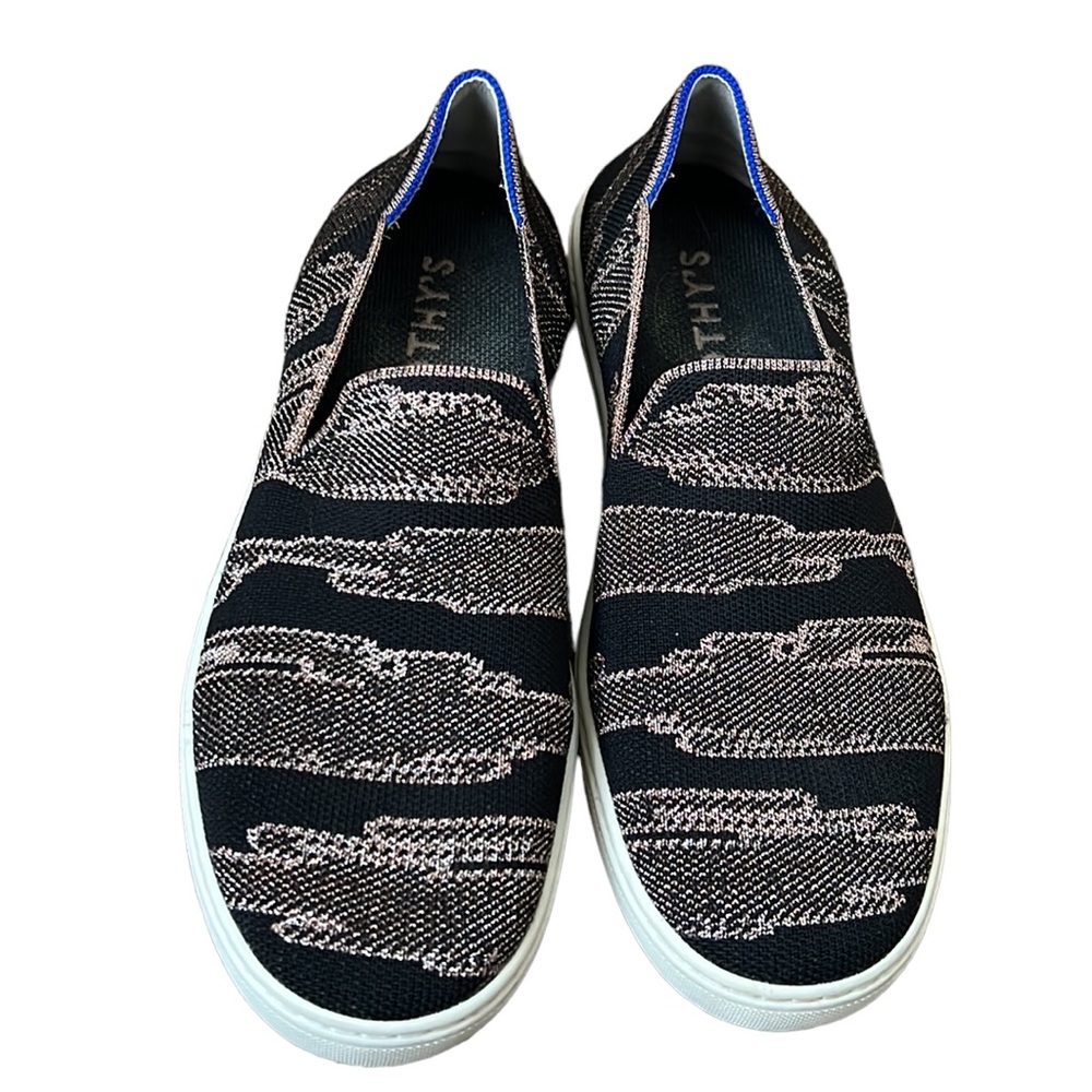 Rothy’s rose gold shimmer black sneakers womens 8.5